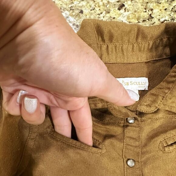 Trish Scully Girls SZ 4 Brown Suede Embroidered Peplum Pearl Snap Cowgirl Dress - Picture 6 of 10